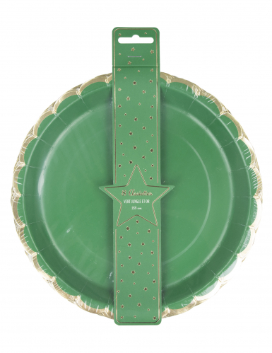 8 assiettes festonnées en carton vert et or 23 cm pour Noël