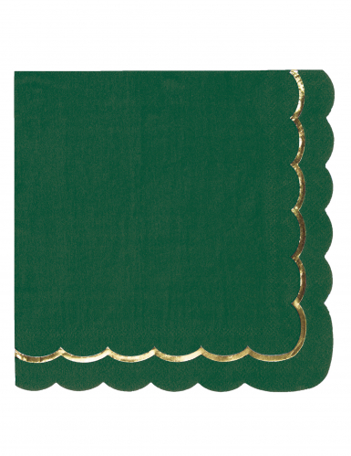 16 serviettes festonnées en papier vert et or 33 x 33 cm pour Noël