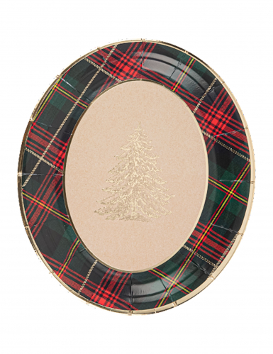 4 plateaux en carton tartan de Noël ovales 31,5 x 26 cm