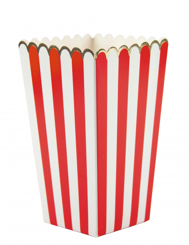 8 boîtes à popcorn rouges et blanches rayures et liseré doré
