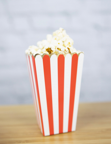 8 boîtes à popcorn rouges et blanches rayures et liseré doré