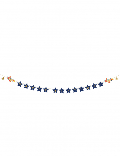 Guirlande happy birthday petit avion 2,5 m bleu et doré