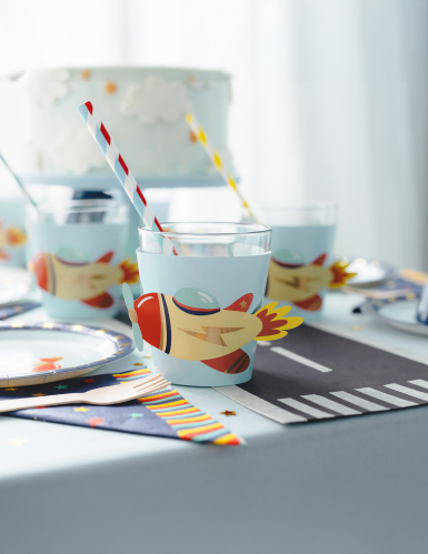 6 manchons pour gobelets petit avion décoration anniversaire