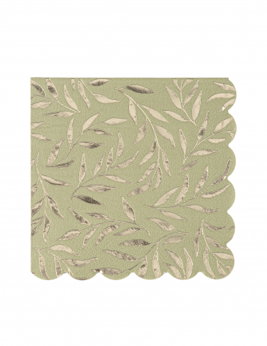 20 Serviettes à cocktail en papier festonnées vert sauge et or 24 x 24 cm
