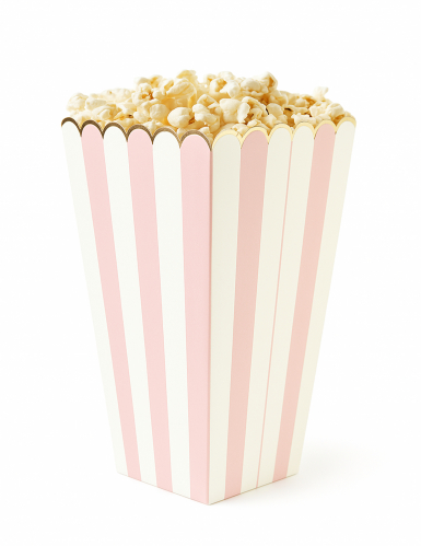 8 boîtes à pop corn rose pastel et blanche 12,5 x 7 cm en carton rayé doré