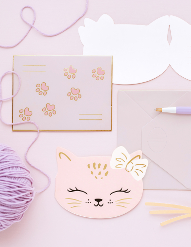 6 invitations avec enveloppes chatons roses pour anniversaire