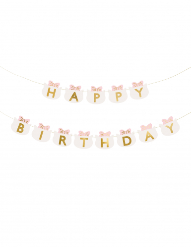 Guirlande happy birthday chatons 2,8 m aux nœuds roses