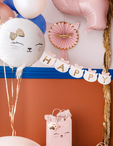 Guirlande happy birthday chatons 2,8 m aux nœuds roses