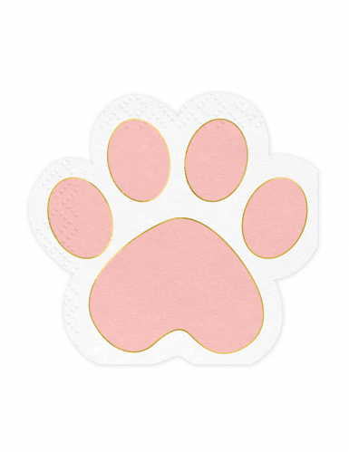 12 serviettes en papier pattes de chat rose pastel et doré