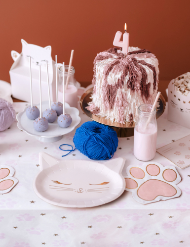 Nappe en papier pattes de chat 180 x 120 cm rose anniversaire