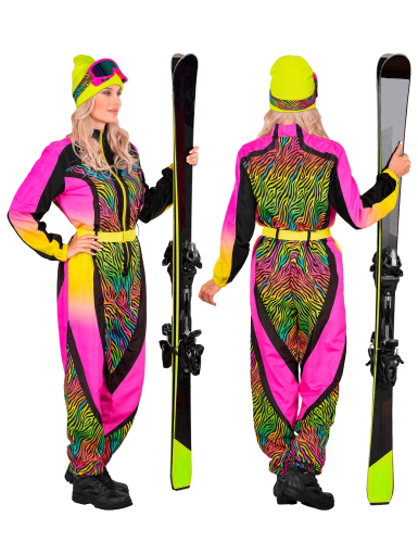 Déguisement skieur zèbre multicolore adulte