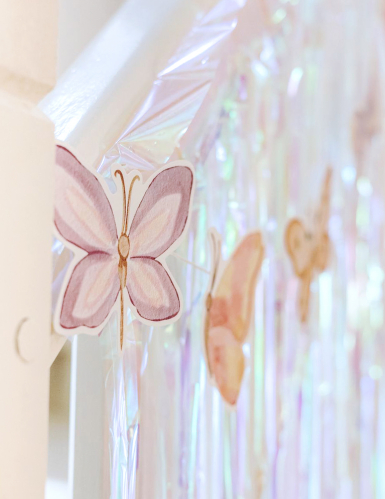 Guirlande papillon papier rose pastel 10 cm x 1,5 m ambiance féerique