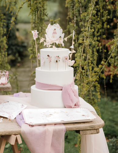 Cake topper guirlande joyeux anniversaire fée avec médaillon 12 cm pastel et fleurs
