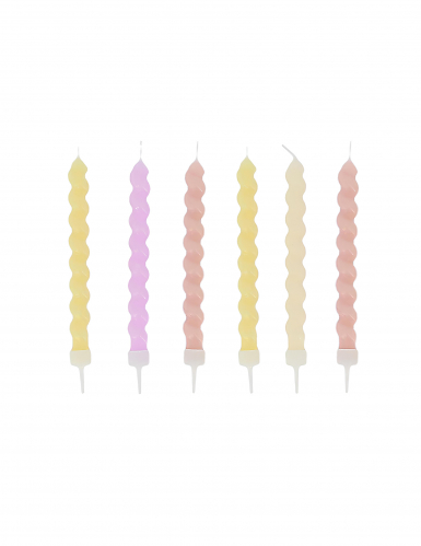6 bougies torsadées dégradé pastel 8,5 cm