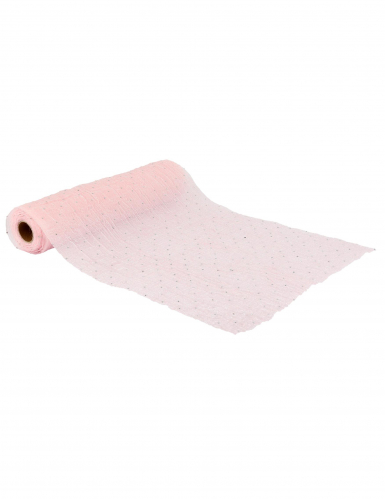 Chemin de table froissé scintillant rose et strass argent 28 cm x 3 m effet gaufré