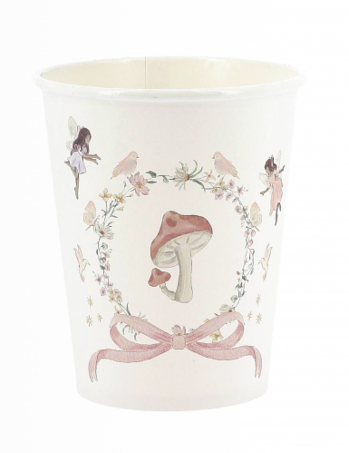6 gobelets fée carton blanc et rose pastel 255 ml pour anniversaire