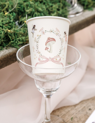 6 gobelets fée carton blanc et rose pastel 255 ml pour anniversaire