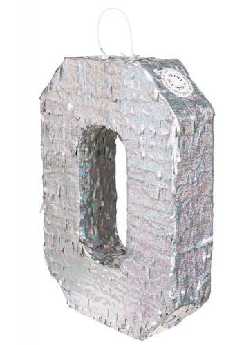 Piñata holographique argent chiffre 0, 40 x 28 x 8 cm pour fête