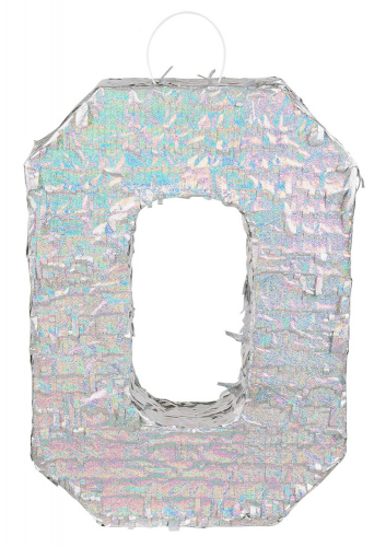 Piñata holographique argent chiffre 0, 40 x 28 x 8 cm pour fête
