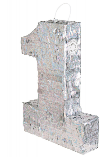 Piñata holographique argent chiffre 1 40 x 28 x 8 cm festive