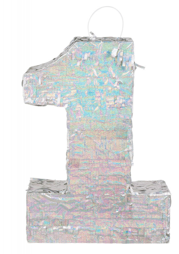 Piñata holographique argent chiffre 1 40 x 28 x 8 cm festive