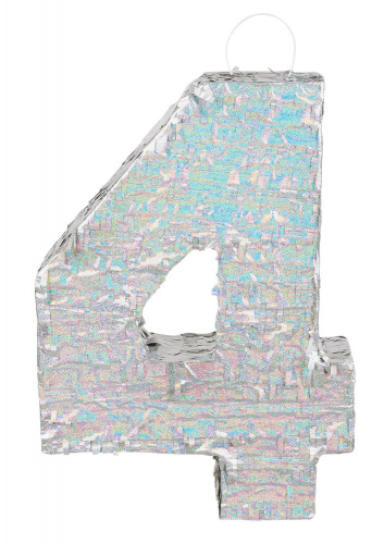 Piñata holographique argent chiffre 4 40 x 28 x 8 cm pour fête