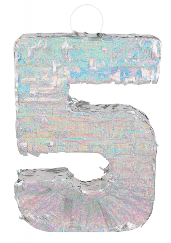 Piñata holographique argent chiffre 5 40 x 28 x 8 cm pour anniversaire