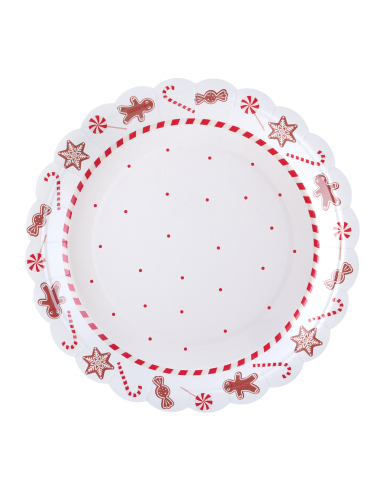 10 assiettes blanc et rouge motif gourmandises de noël 23 cm en carton