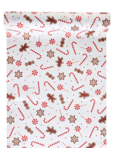 Chemin de table motif gourmandises de Noël 3m blanc festif