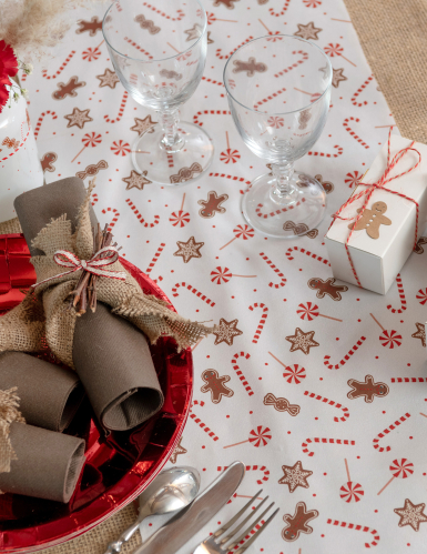 Chemin de table motif gourmandises de Noël 3m blanc festif