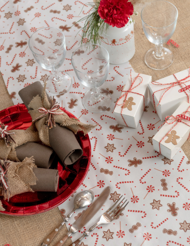 Chemin de table motif gourmandises de Noël 3m blanc festif