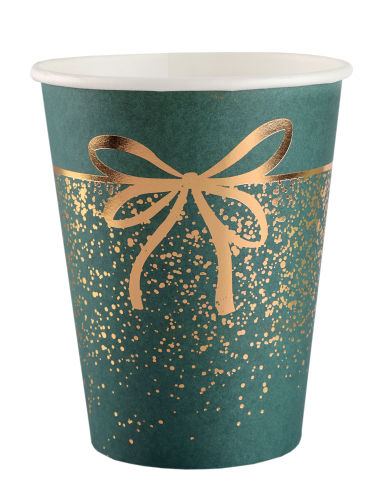 10 gobelets en carton Noël vert et doré 27 cl design festif