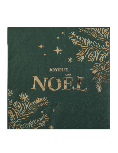 10 serviettes en papier Noël vert et doré 33cm joyeux Noël