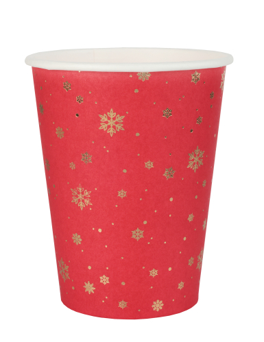 10 gobelets en carton rouge flocon d'or 27 cl pour table