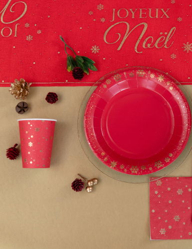 10 gobelets en carton rouge flocon d'or 27 cl pour table