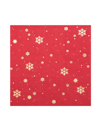 10 petites serviettes en papier rouge flocon d'or 25 x 25 cm de Noël