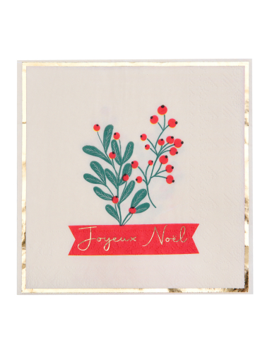 10 serviettes houx de noël 33 x 33 cm bordure dorée