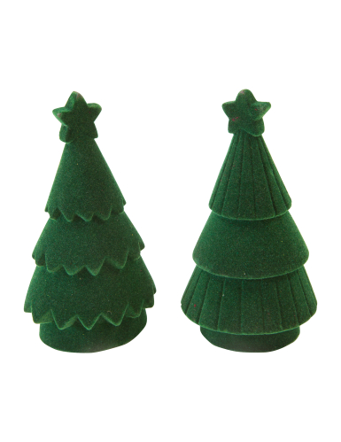 Sapin de Noël en résine effet velours vert 11 cm, décoration de table