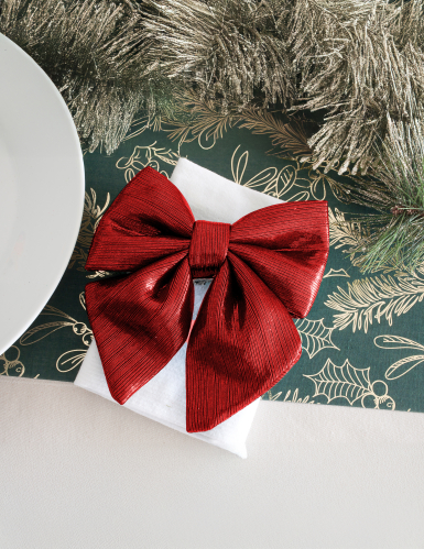 Nœud en tissu métallisé rouge 15 cm