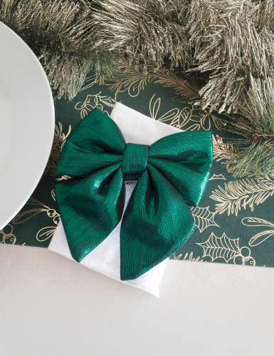Nœud en tissu métallisé vert foncé 15 cm