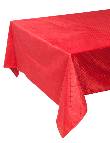 Nappe en velours épais rouge avec motif métallisé 140 x 240 cm pour table de noël