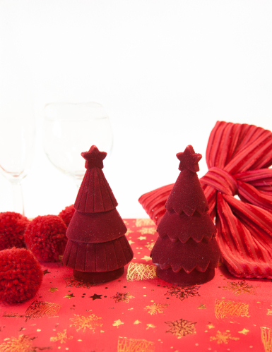 Sapin de noël en résine effet velours rouge foncé 11 cm, décoration chic