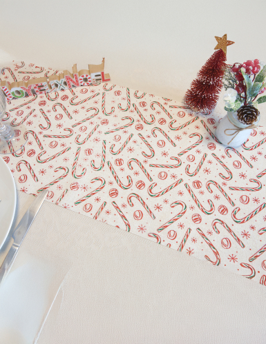 Chemin de table en toile sucre d'orge et paillettes 3m décoration de Noël