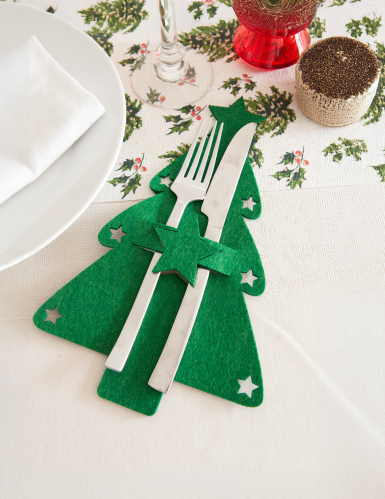 4 porte-couverts sapin en feutrine 26 cm décoration noël