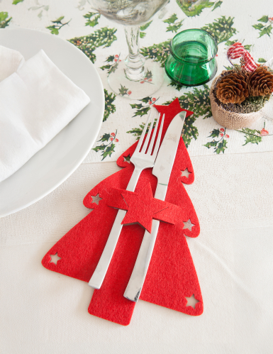 4 porte-couverts sapin en feutrine 26 cm décoration noël