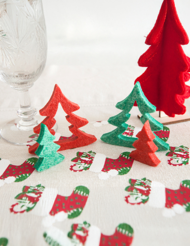 8 sapins en feutrine vert et rouge 8 cm pour décoration de Noël
