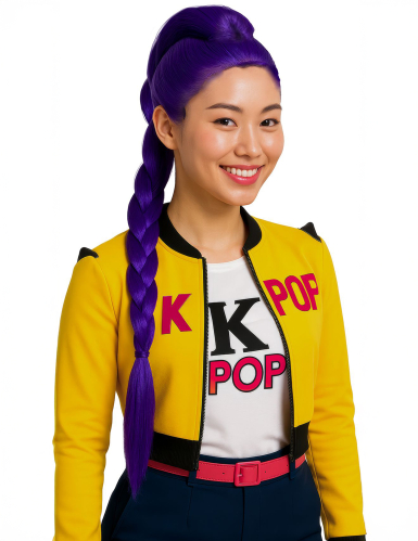 Perruque Kpop tresse violette adulte