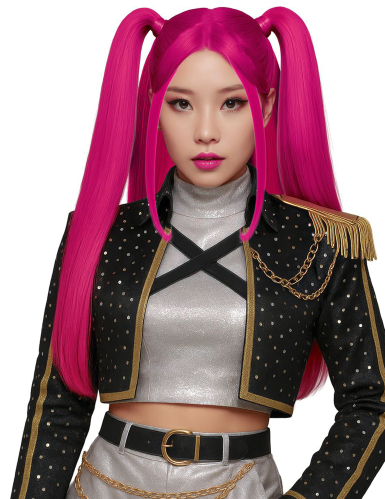 Perruque Kpop couettes rose adulte