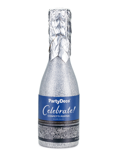 Canon à confettis champagne en papier métallisé argent 20,5 cm