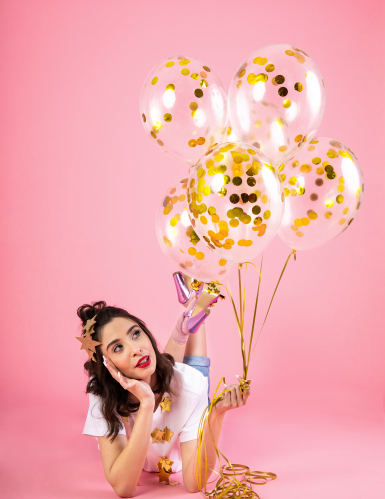 6 Ballons transparents confettis dorés 30 cm